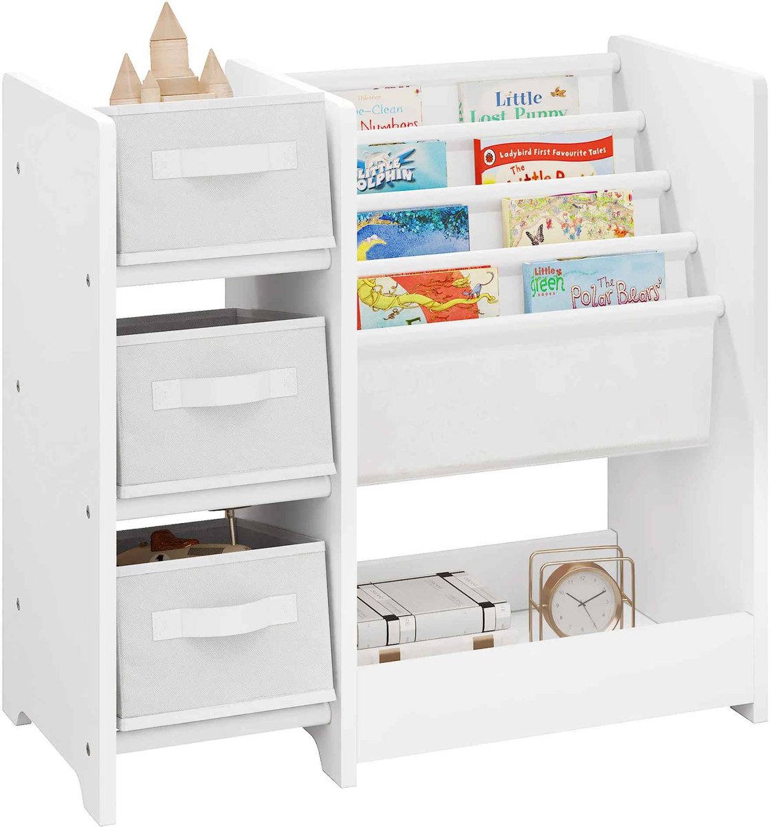C. , R. E. CORE Kinderboekenkast - Boekenrek Kinderkamer - Met 3 opbergdozen - Tijdschrift planken en opbergbak - 65x30x60cm - wit