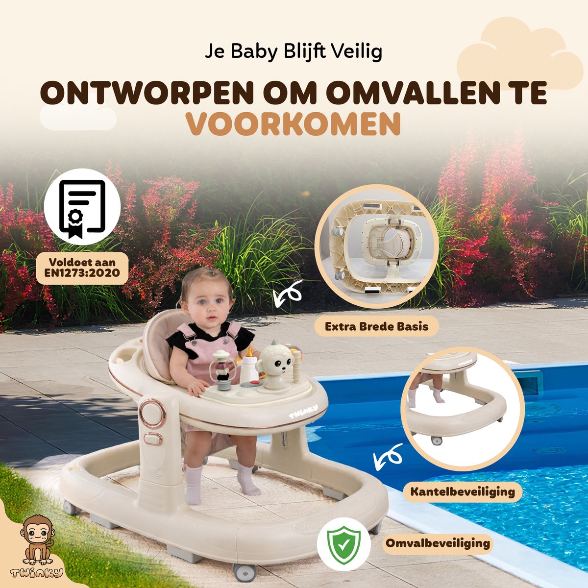 Twinky® Babywalker GO - 4-in-1 Loopstoel Baby & Loopwagen met 3-delige speelset – Loopstoeltje & Loopkar Inklapbaar inclusief Voetenmat en Steel – foto 2