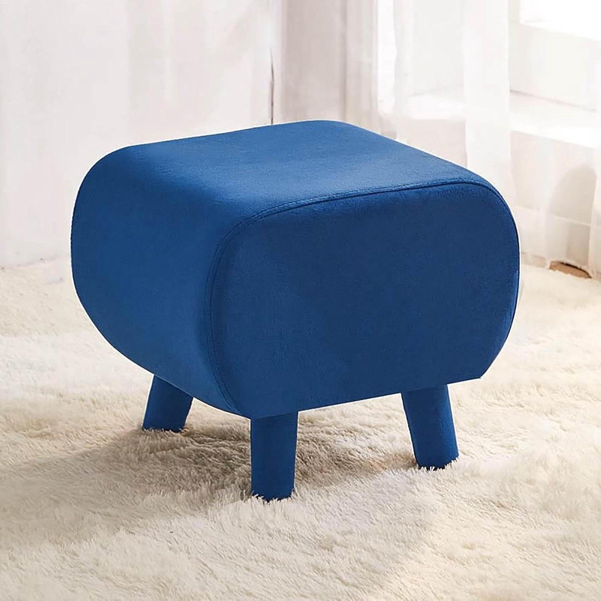 Voetenbankje - Kleine poef - Voeten rusten - Fluwelen bekleding - 40x33x33cm - Blauw