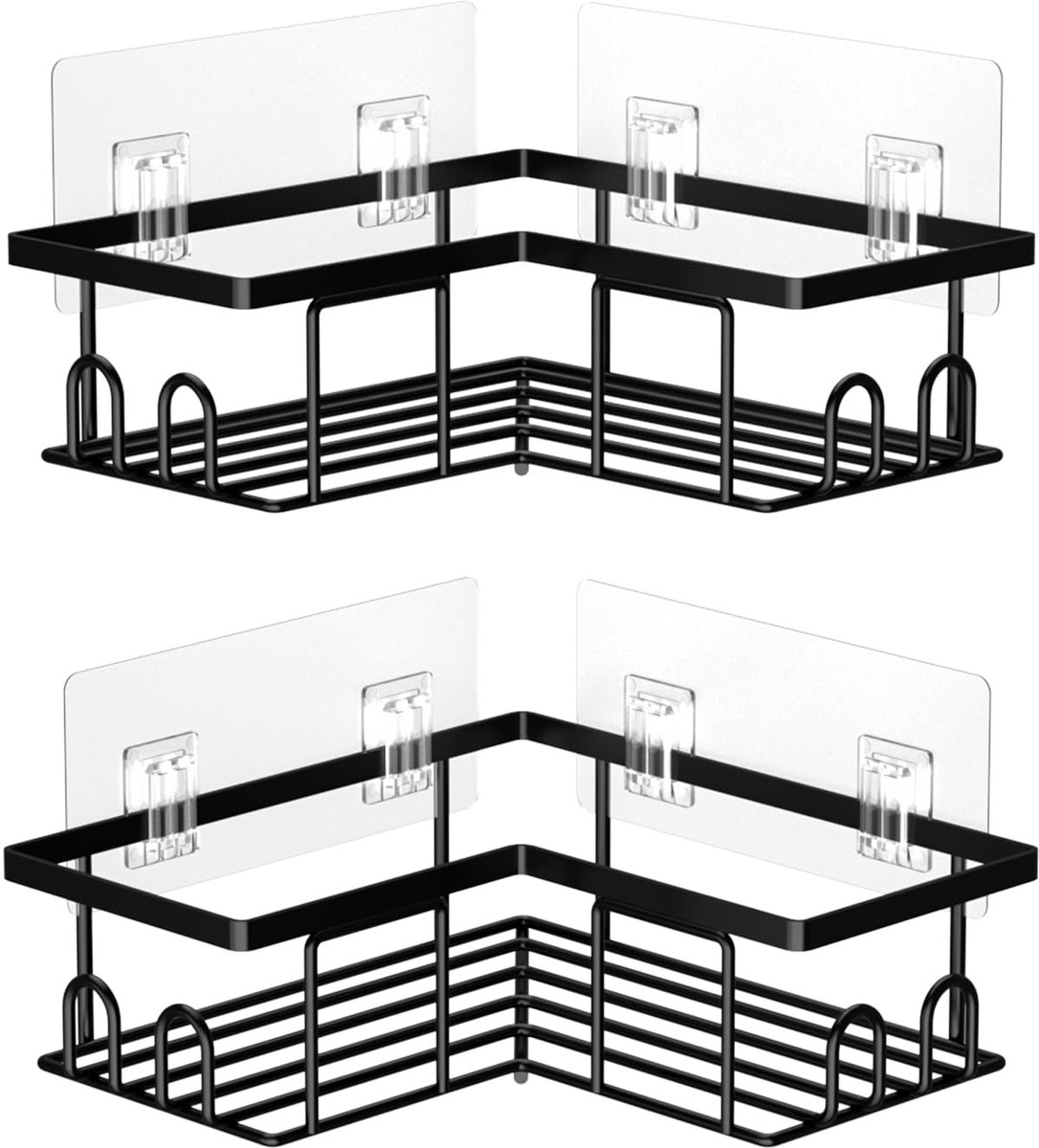 Doucheplank Hoek - Zelfklevend - Zonder Boren - 2 Stuks - Badkamer Opbergrek - Zwart