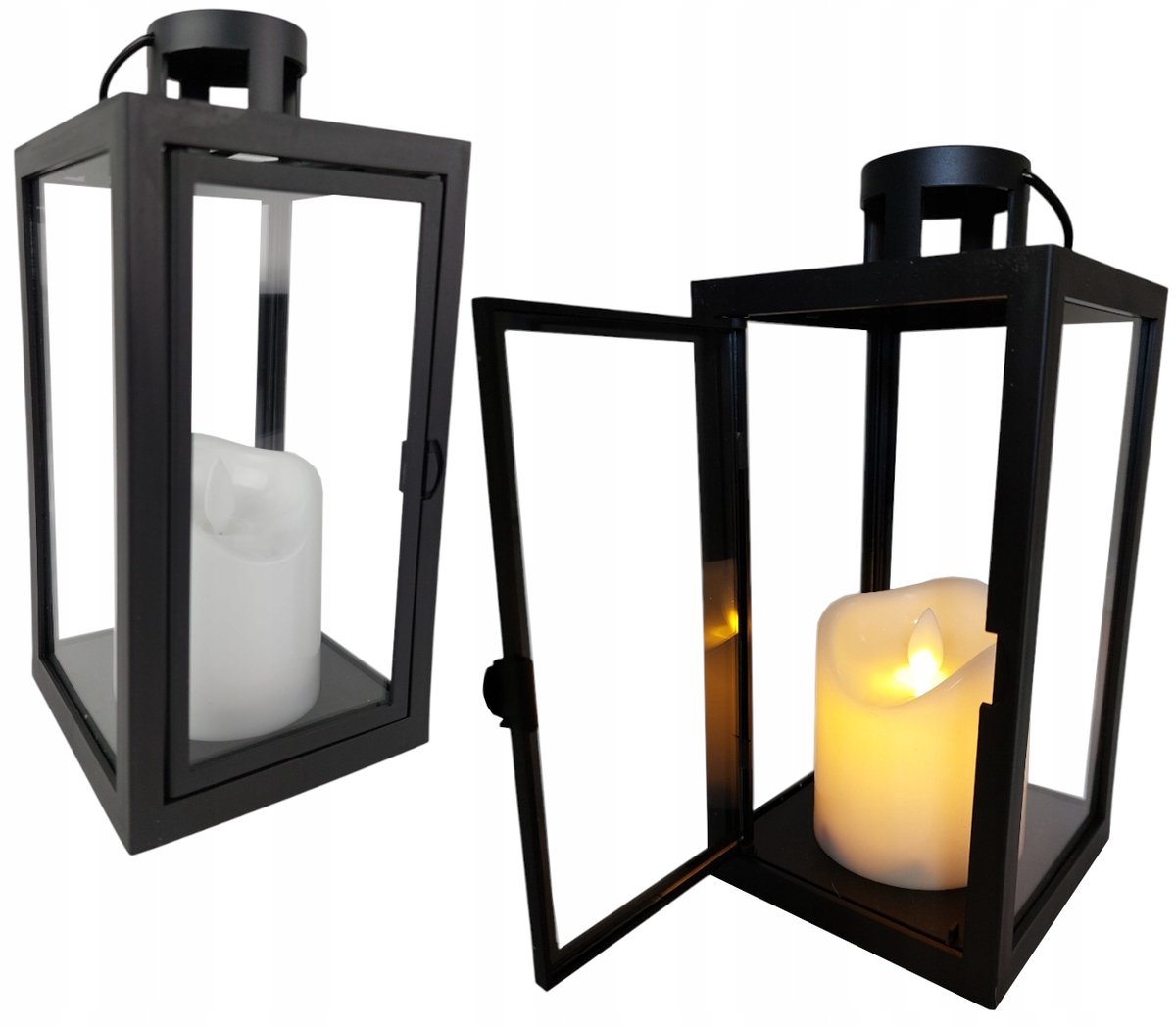 LED Lantaarn met Bewegende Vlam - Zwart - 21cm