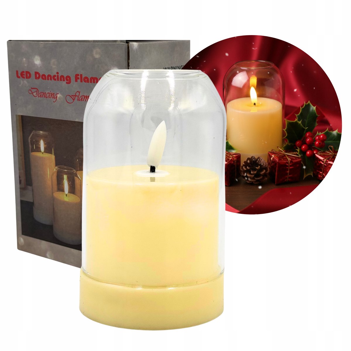 LED Kaars in Glas met Flakkerende Vlam, Wit, 12x7.5 cm