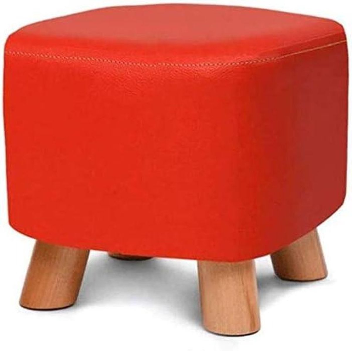 Houten Voetenbankje - Kleine Poef - Voeten Rusten - Memory Foam Top - 28x28x25 cm - Rood