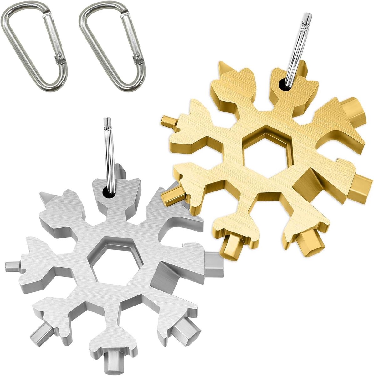 Sneeuwvlok Multitool - Sleutelhanger Gereedschap - Dagelijks Gebruik - 18-in-1 Functies - 6 x 6 cm - Goud