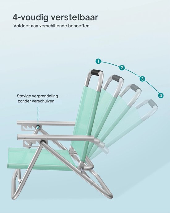 DIMICO - Opvouwbare Strandstoel Verstelbaar met Armleuningen - Stoel - Lichtgewicht Campingstoel Strand Tuin Groen - 4 standen van Dimico — afbeelding 5