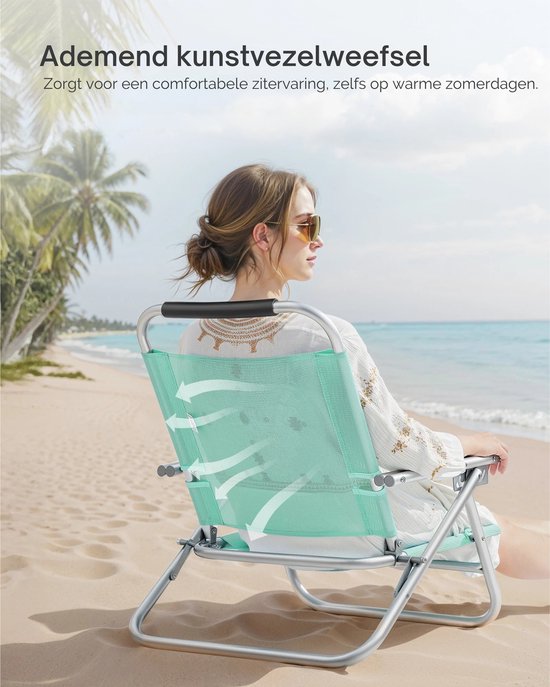 DIMICO - Opvouwbare Strandstoel Verstelbaar met Armleuningen - Stoel - Lichtgewicht Campingstoel Strand Tuin Groen - 4 standen van Dimico — afbeelding 4