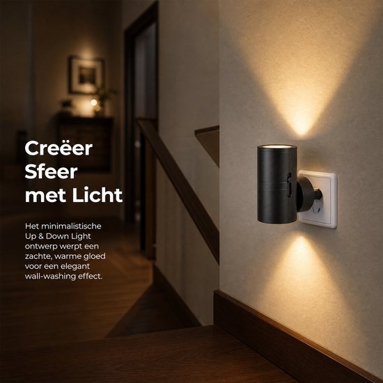carmderin - Nachtlampje Stopcontact - 1 stuks - Stekkerlampen - Automatische Lichtsensor En Instelbare Helderheid - Volwassenen - Boven en Onder Verlichting - Dimbaar - Dag- en Nachtsensor - Stekkerspot - Zwart van Merkloos — afbeelding 5