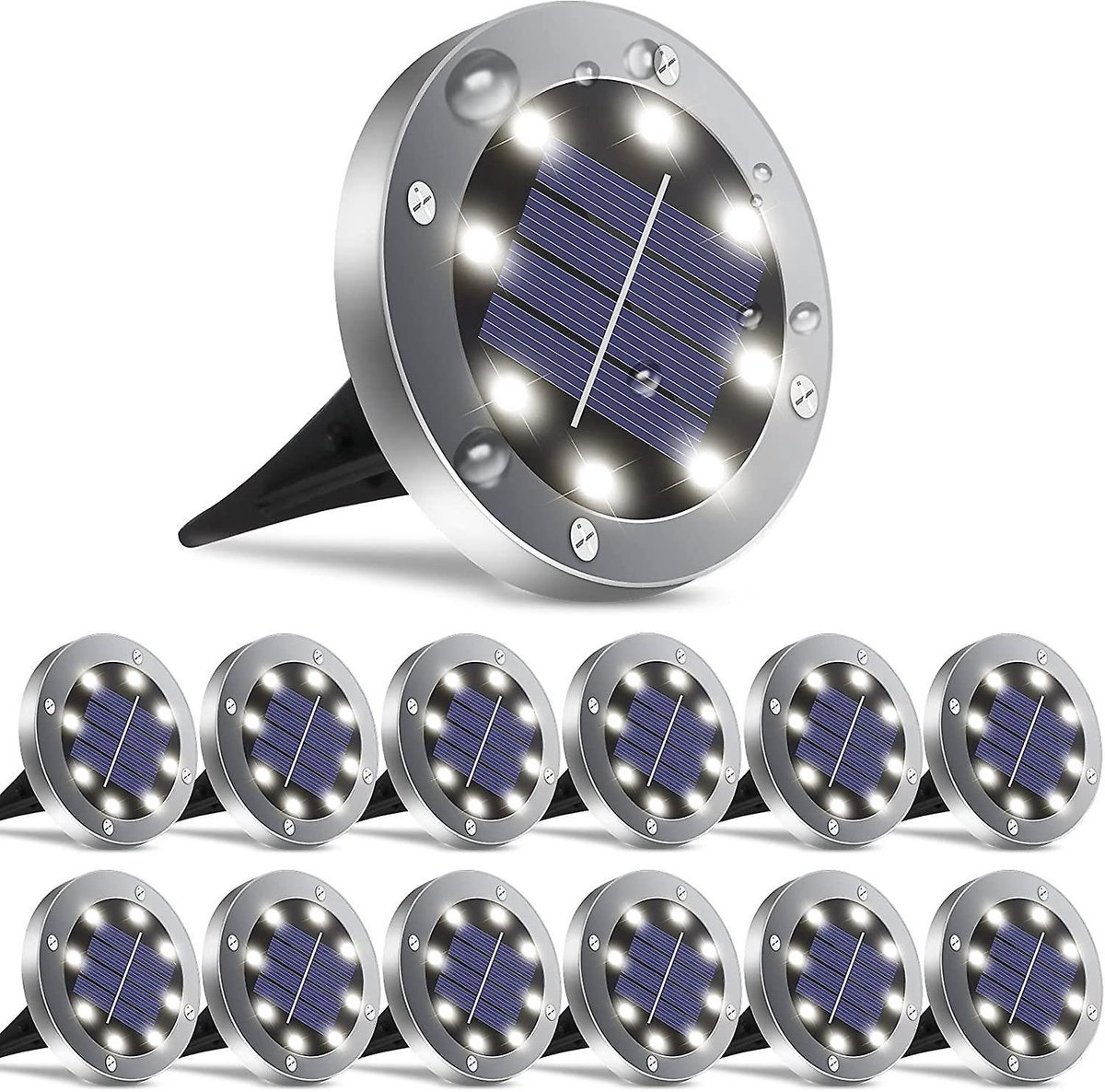 Buitenverlichting op zonne-energie, 12 stuks, tuinverlichting op zonne-energie, waterdichte buitenverlichting op zonne-energie, heldere decoratie voor gazon, terras, oprit, trappen en meer.