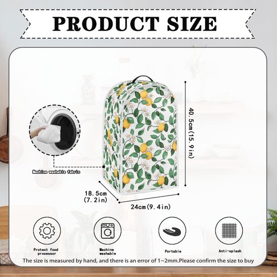 Blender Stofhoes - Keukenapparaat Cover - Keuken Organisatie - Anti Vingerafdruk - 9.4" x 7.2" x 15.9" - Citroenbladeren — afbeelding 4