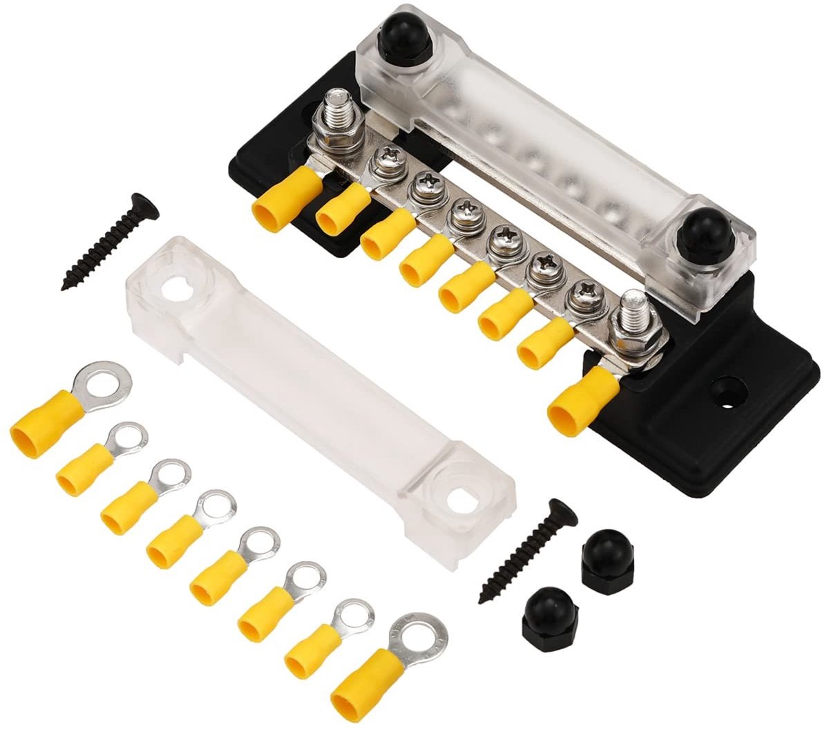 JHUBERS - Power Distribution Block - 150A - 6 Weg Busbar met Ring Terminals - Voor Auto en Boot - Ideaal voor Scheepvaart - Betrouwbare Stroomverde...