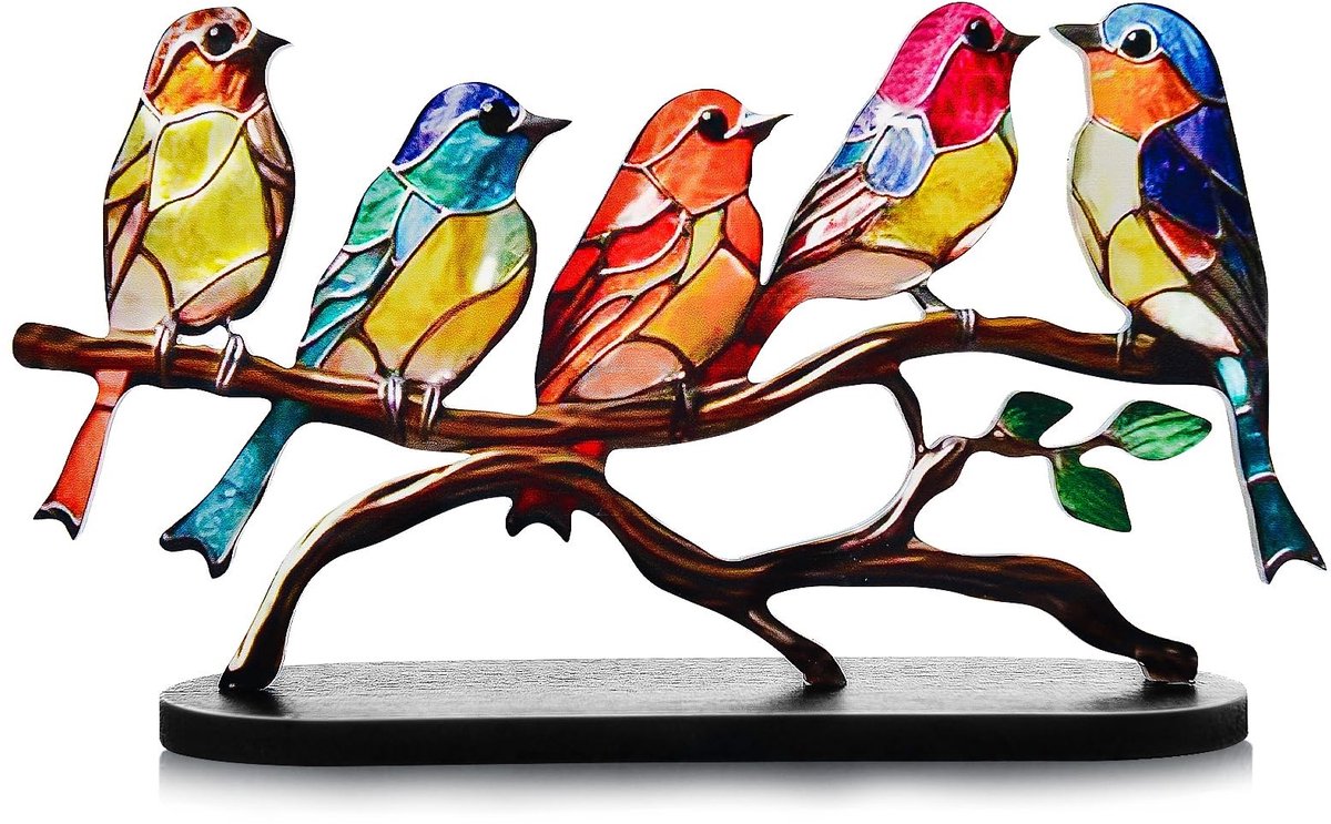 JHUBERS- Vogel Ornament Handgemaakt - Acryl Vogel Beeldje - Decoratie voor Woonkamer - Tafelblad Decoratie - Cadeau Optie - Meerkleurig 23,5 cm - Vogelbeeldje