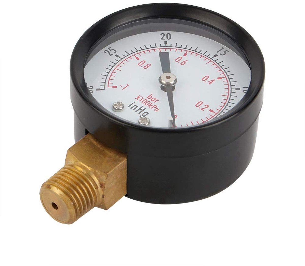 JHUBERS- Vacuummanometer 2" - Drukmeter - Onderste Beugel - Geschikt voor Lucht/Water/Olie/Gas - 1/4" NPT - Precisie Meting