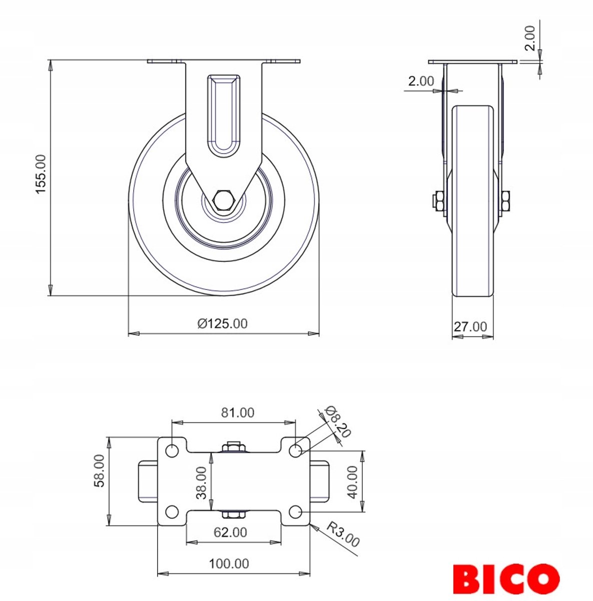 G-wiel G fi 125mm, kunststof/TPR, niet-vlekkend, 70kg