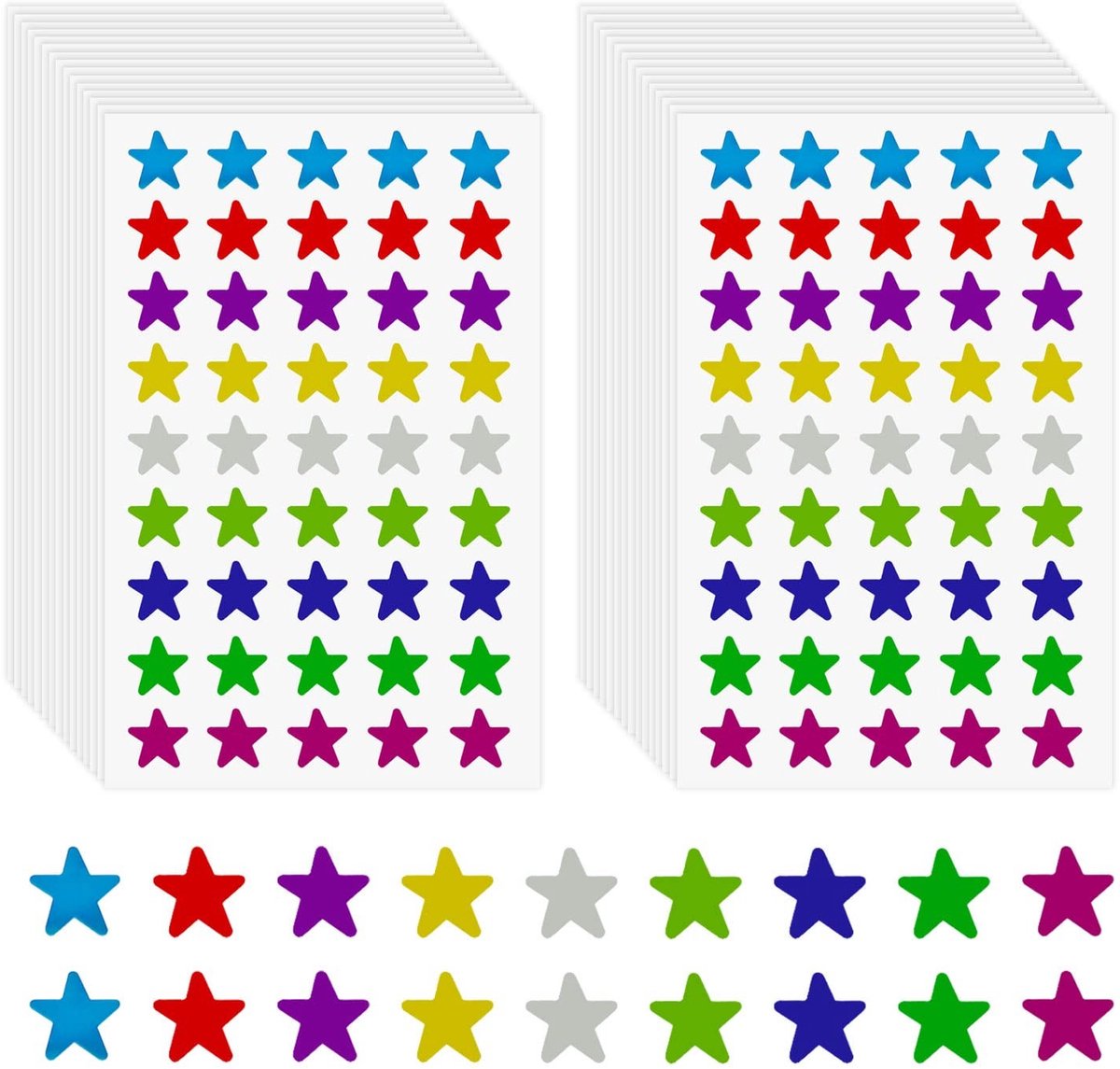 JHUBERS- Sterstickers 1620 Stuks - Zelfklevend - Aluminium Folie - Kleurrijk - Voor Kinderen - Voor Kaarten en Enveloppen - Stickers