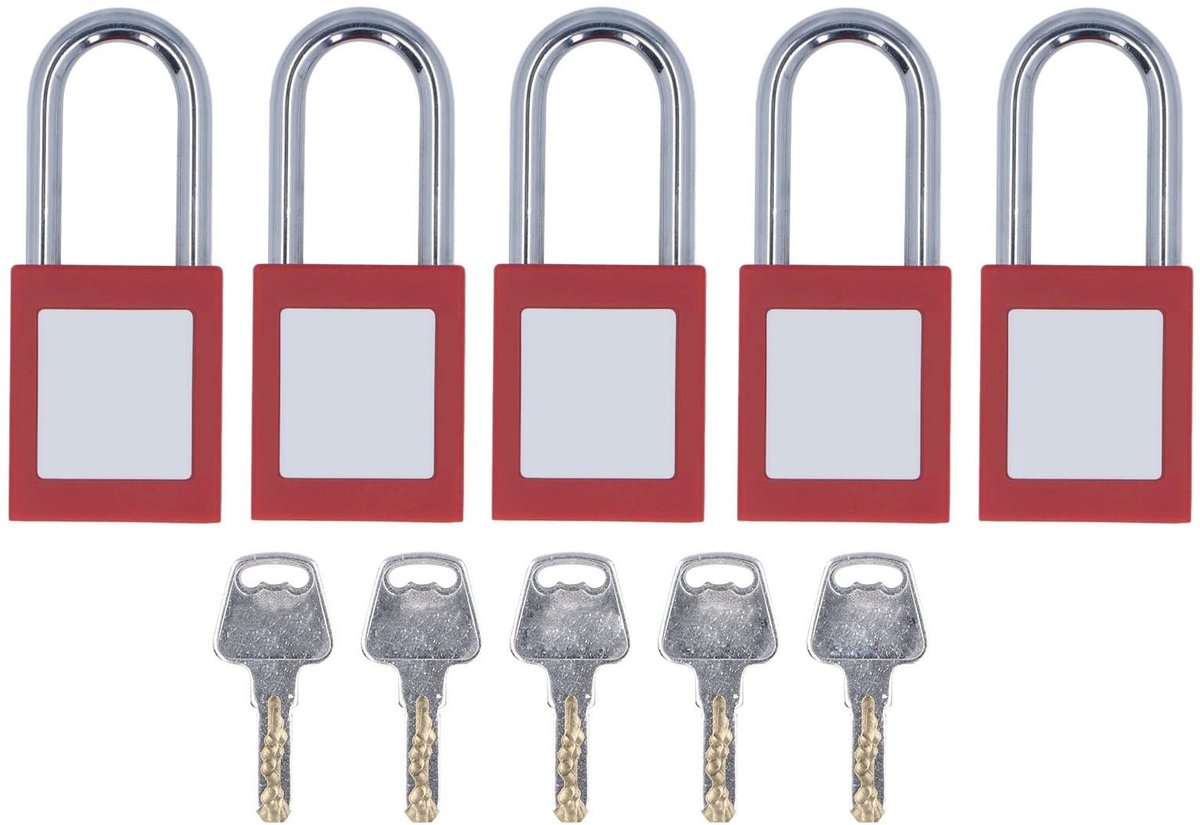 JHUBERS - Veiligheidshangslot - Lockout Tagout Set - Verchroomd Nylon - 38mm - Beschrijfbaar Label - Veiligheidsslot - Geschikt voor Industrieel, C...