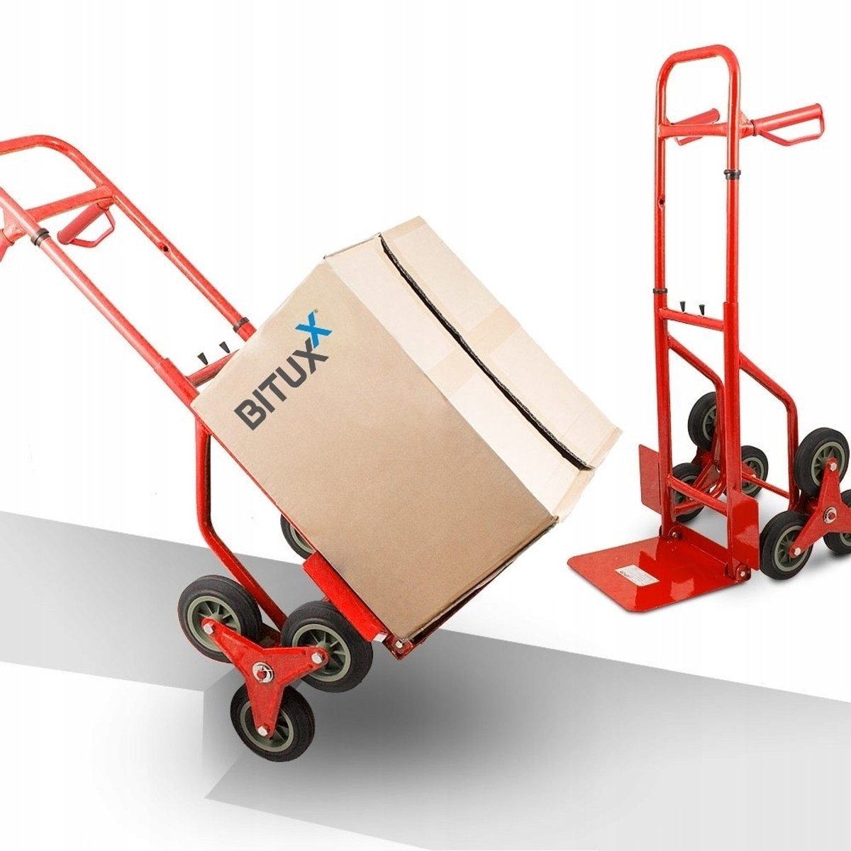 Steekwagen 200kg, opvouwbaar, voor magazijn en trappen, rood
