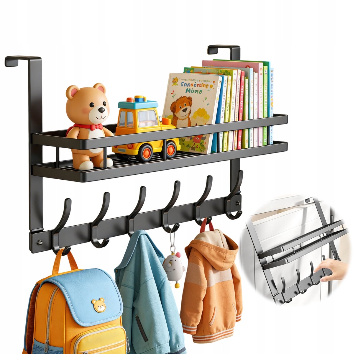 Deurhanger met Plank en Haken - Metaal, Zwart