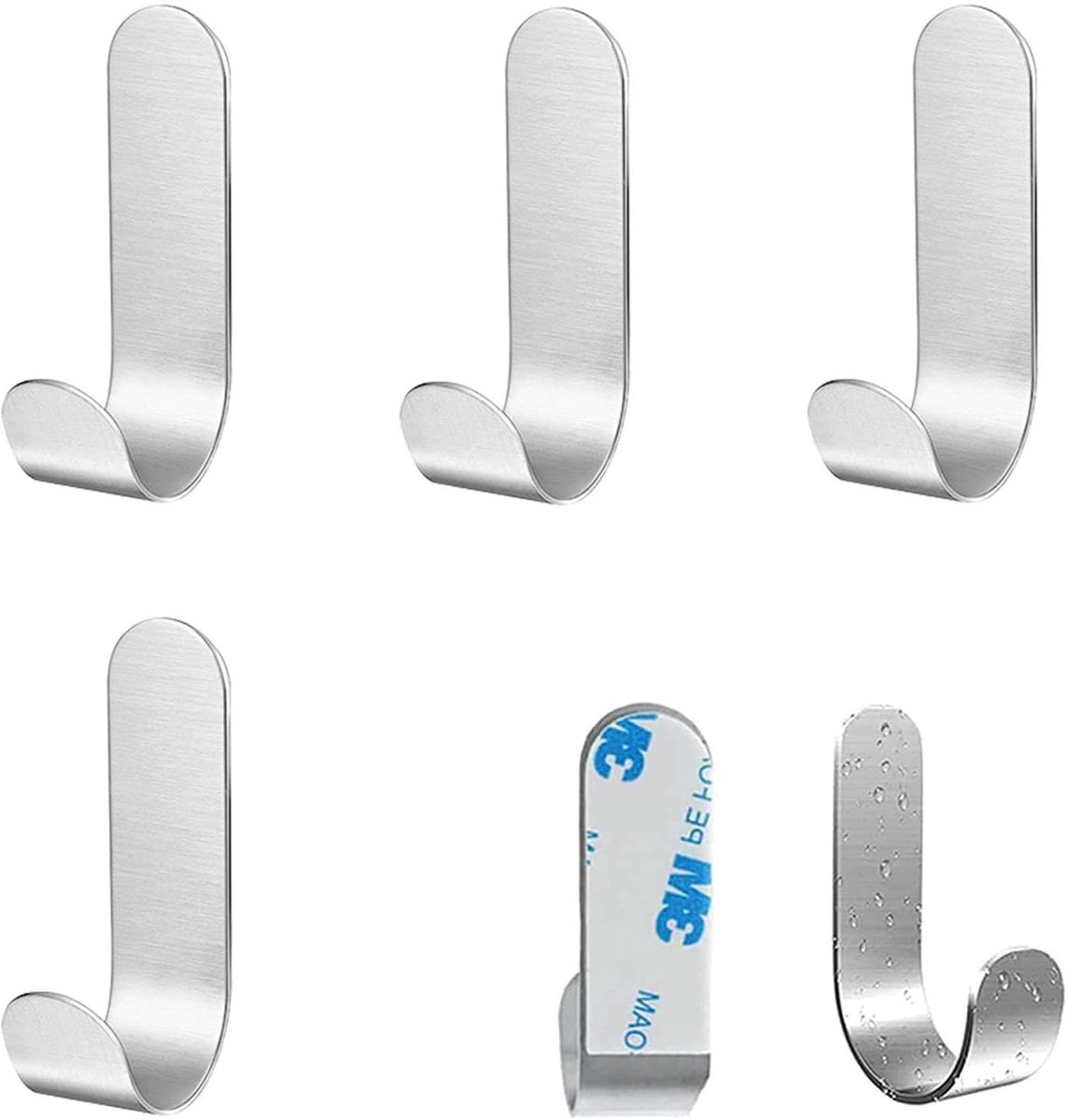 JHUBERS- Wandhaken Zelfklevend - Roestvrij Staal - 4 Stuks - Waterdicht Ontwerp - Eenvoudig te Installeren - Afmetingen 6*1.8 cm - Haak