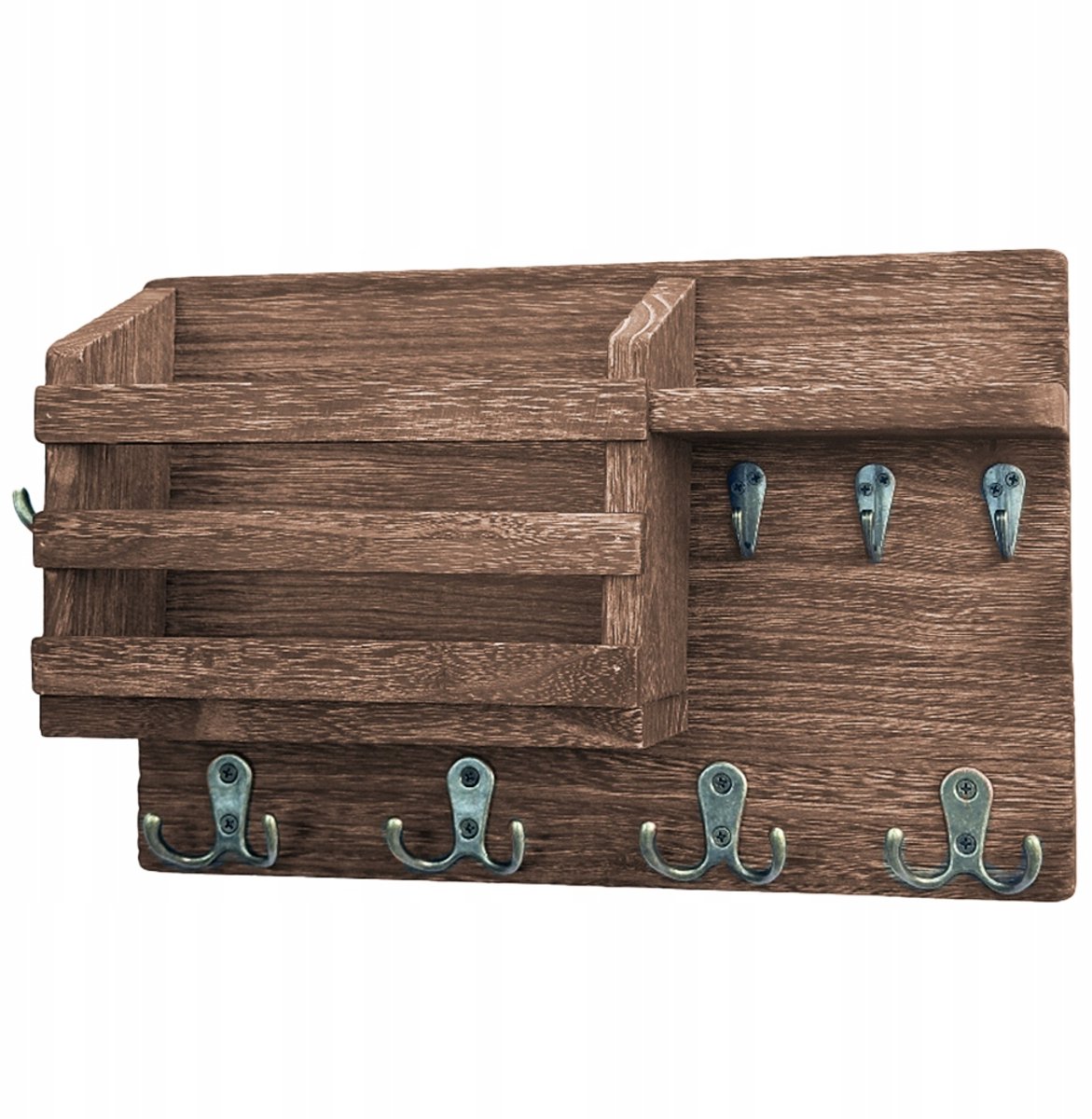 Houten Wandrek met Haakjes voor Sleutels & Post - Organizer