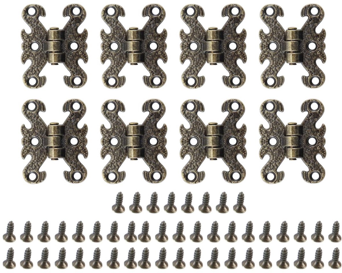 Dailygoods- Deuren Scharnieren Antiek - 8 Stuks - Zink Legering - Decoratieve Scharnieren - Eenvoudige Installatie - 40 x 30 mm - Kastscharnieren