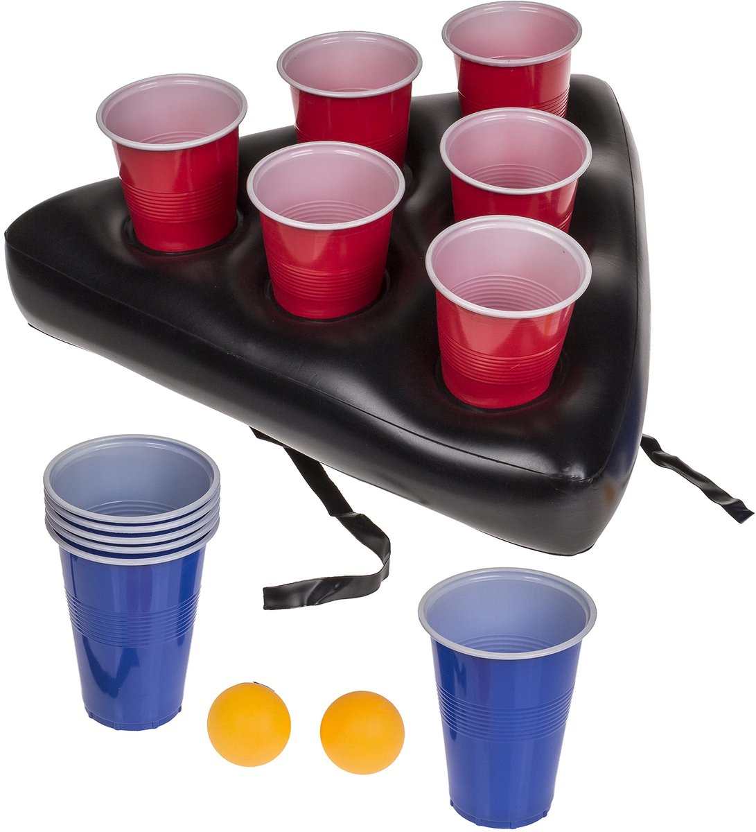 JHUBERS- Bierpong Spel met Opblaasbare Hoed - 12 Kunststof Bekers - 2 Ballen - Partyspel - Tuinfeest - Huisfeest