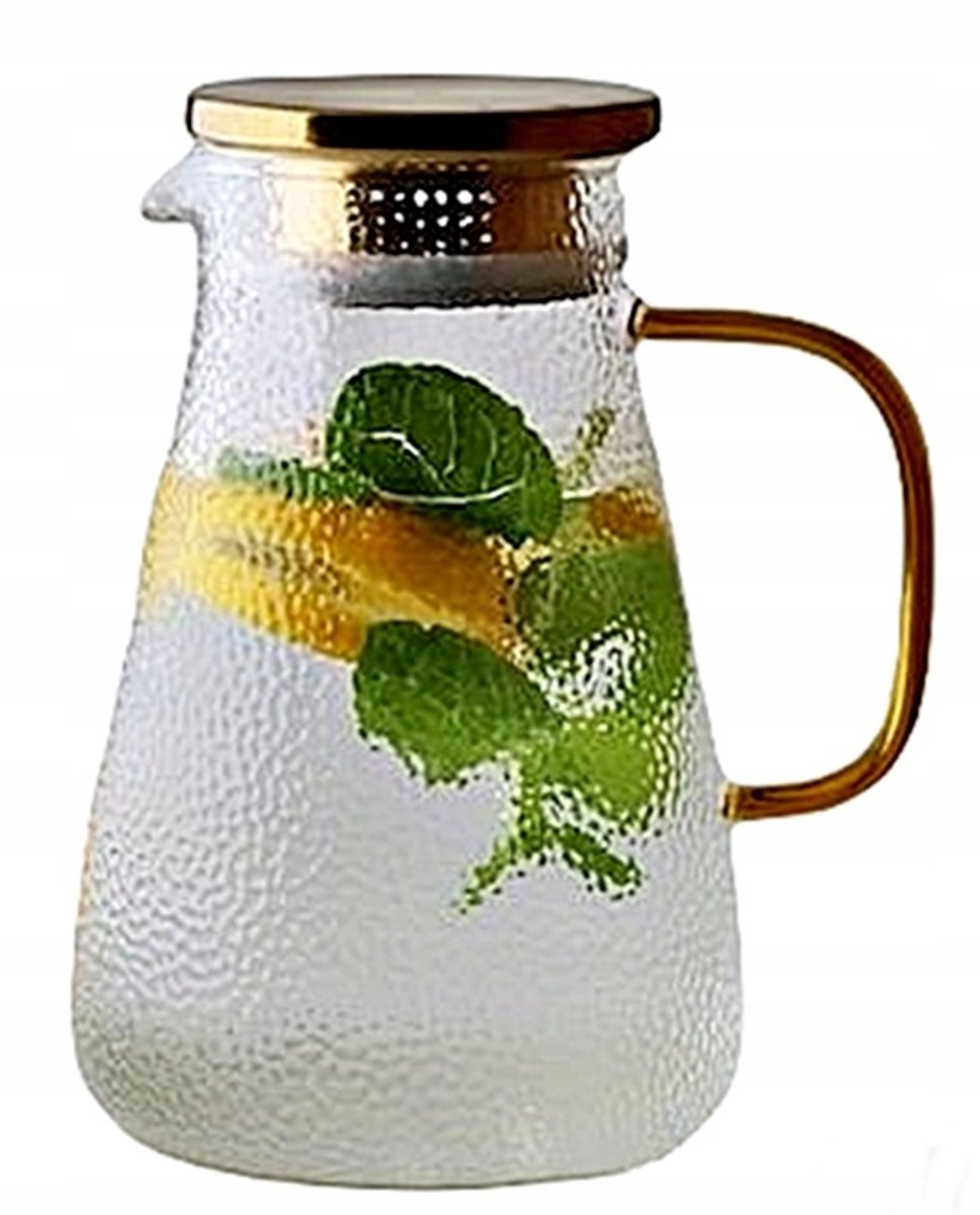 Glazen Kan 2L - Borosilicaat Glas met Gouden Deksel