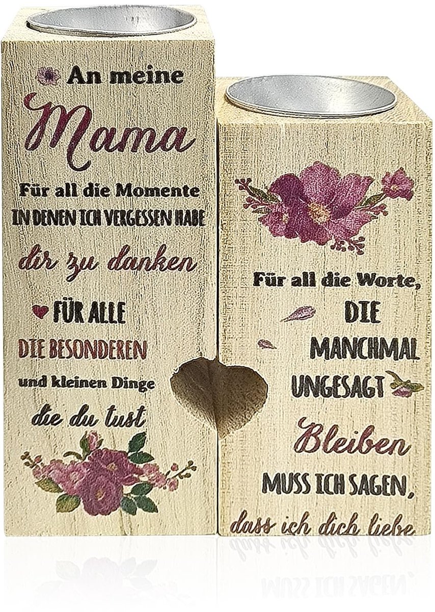 JHUBERS- Kaarsenhouder Hartvormig - Houten Kaarsenhouder - Stabiele Basis - Bureaudecoratie - Verjaardagscadeau - 12 x 9 x 4,5 cm - Kaarsstandaard