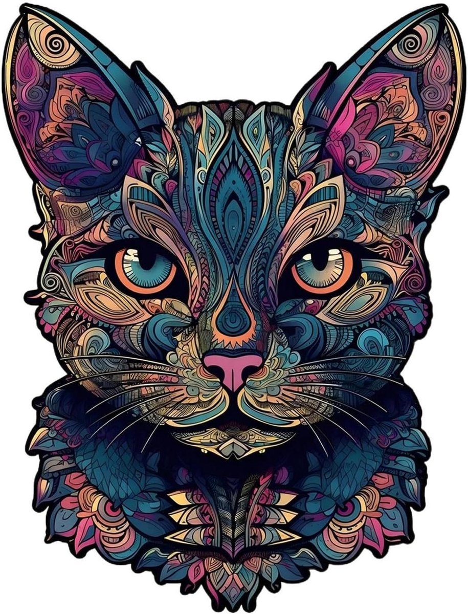 Houten Kat Puzzel - Dieren Vorm - Familie Tijd - Afgeronde Randen - 218 cm - Multicolor