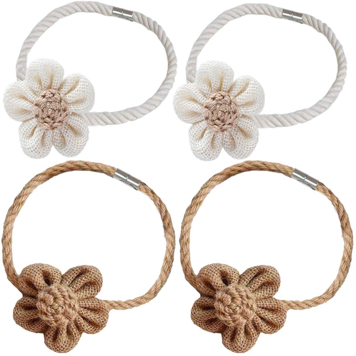 Dailygoods- Gordijnen 4 Stuks - Gordijndecoratie - Bloemvormige Gordijnriem - Eenvoudig Ontwerp - Katoen/Linnen - Magnetische Gesp