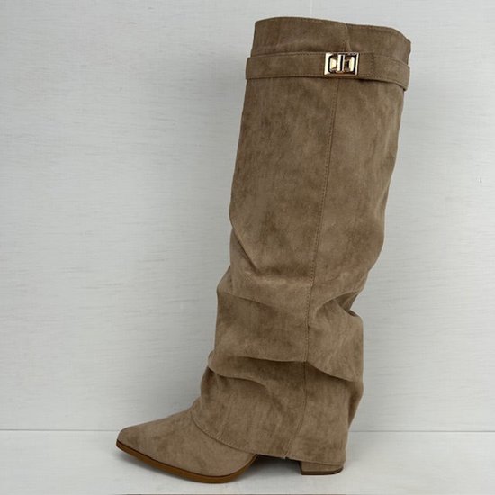 Hoge suèdine cowboylaarzen met flap en bandje khaki Khaki / 39