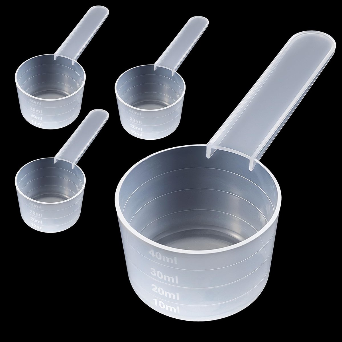 Dailygoods- Doseerlepels Set van 4 - Maatlepels 10/20/30/40 ml - Transparant - Kunststof - Meetlepels voor Poeder/Vloeistof