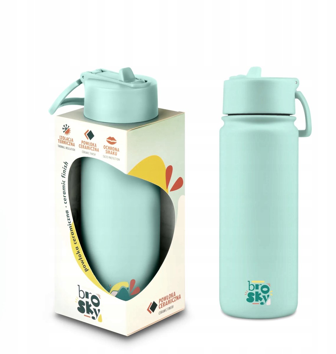 Brosky Abstract Bidon Mint 550ml - Staal met Keramische Coating & Rietje