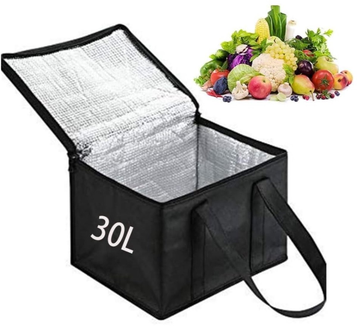 Dailygoods- Koeltas 30 Liter - Thermische Tas - Lunchtas voor Outdoor - Picknick - Camping - 41 x 26 x 33 cm - Zwart - Lunchbox