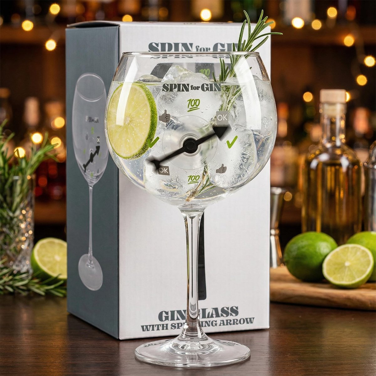Dailygoods- Gin Glas 730 ml - XXL Cocktailglas - Spin for Gin Spel - Partyglas voor Gin Tonic - Cadeau-idee voor Ginliefhebbers - Draaimechanisme