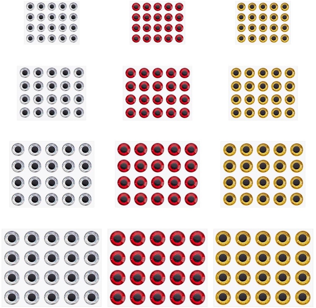 Dailygoods- Visogen 240 Stuks - 3D Simulatie - Kunstmatige Aasogen - 4 Maten 6/8/10/12 mm - Kleverige Aas - Realistisch Design - Kunstaas