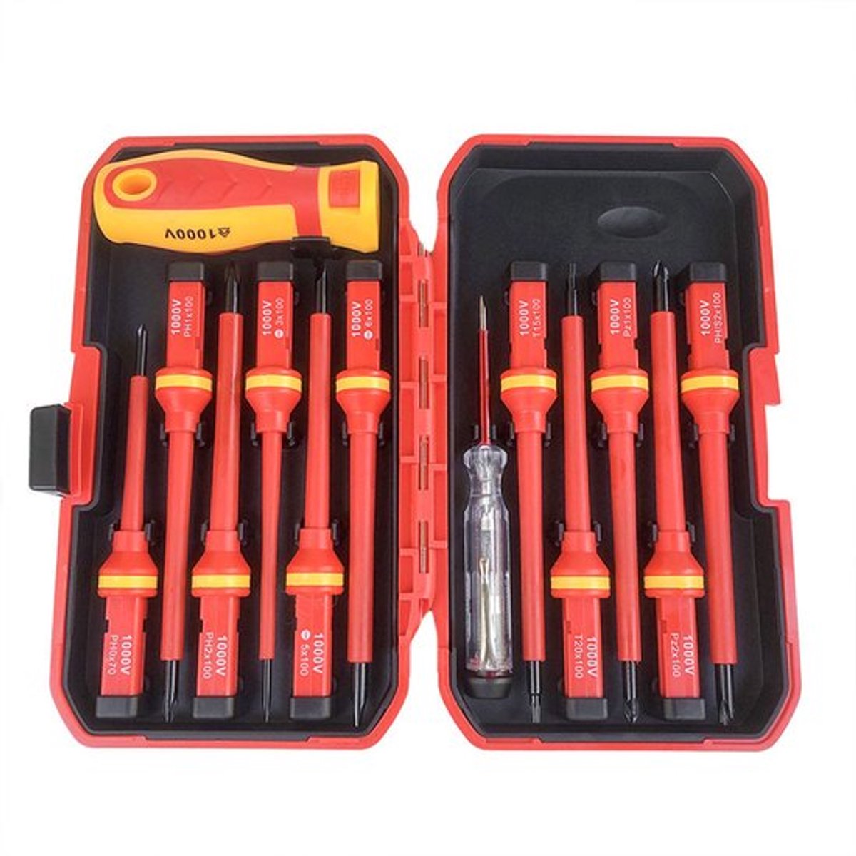 Geïsoleerde schroevendraaierset voor elektriciens (1000V), 13-delige professionele gereedschapset, inclusief magnetische CR-V stalen schroevendraaierpunten,