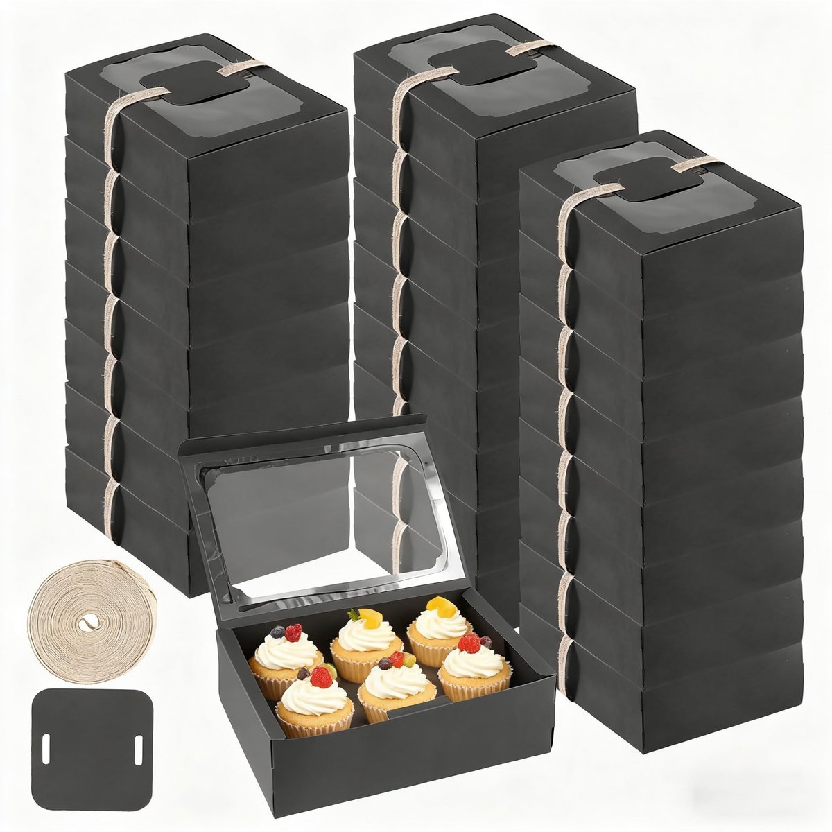 Dailygoods- Bakkerijdozen 24 stuks - Traktatiedozen 22 x 15 x 7 cm - Dessertverpakking - Duurzaam Papier - Venster - Stevig en schokbestendig
