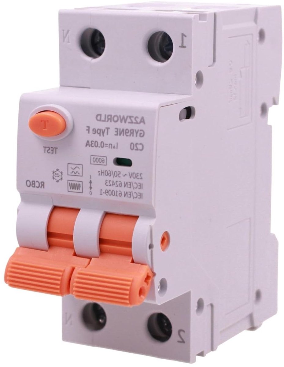 Aardlekschakelaar met automaat - Stroomonderbreker - Moderne apparaten beschermen - Type F voor elektronica - 2 DIN modules - Grijs