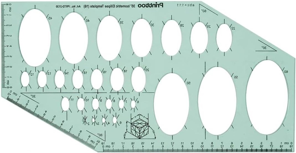 Ellipse Tekensjabloon - Geometrisch Hulpmiddel - Nauwkeurig Tekenen - Duurzaam 2mm Dik - 29x15 cm - Transparant