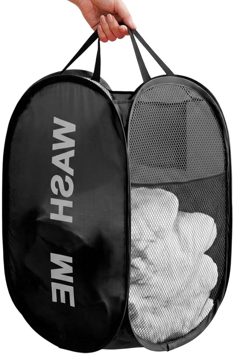 Wasmand Opvouwbaar - Waskorf Reistas - Ruimte Besparen - Ademend Mesh Ontwerp - 36x36x58 cm - Zwart