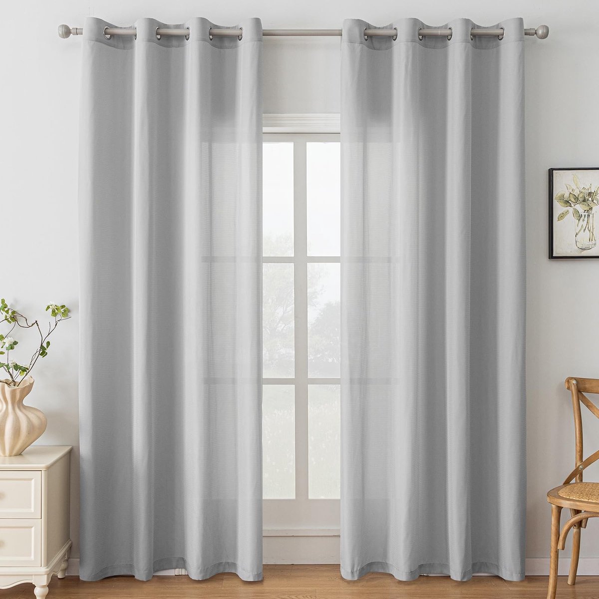 JHUBERS- Gordijn Set van 2 - 140x245cm - Transparant - Eyelet - Roestvrijstalen Ogen - Voor Woonkamer/Balkon - Raamdecoratie