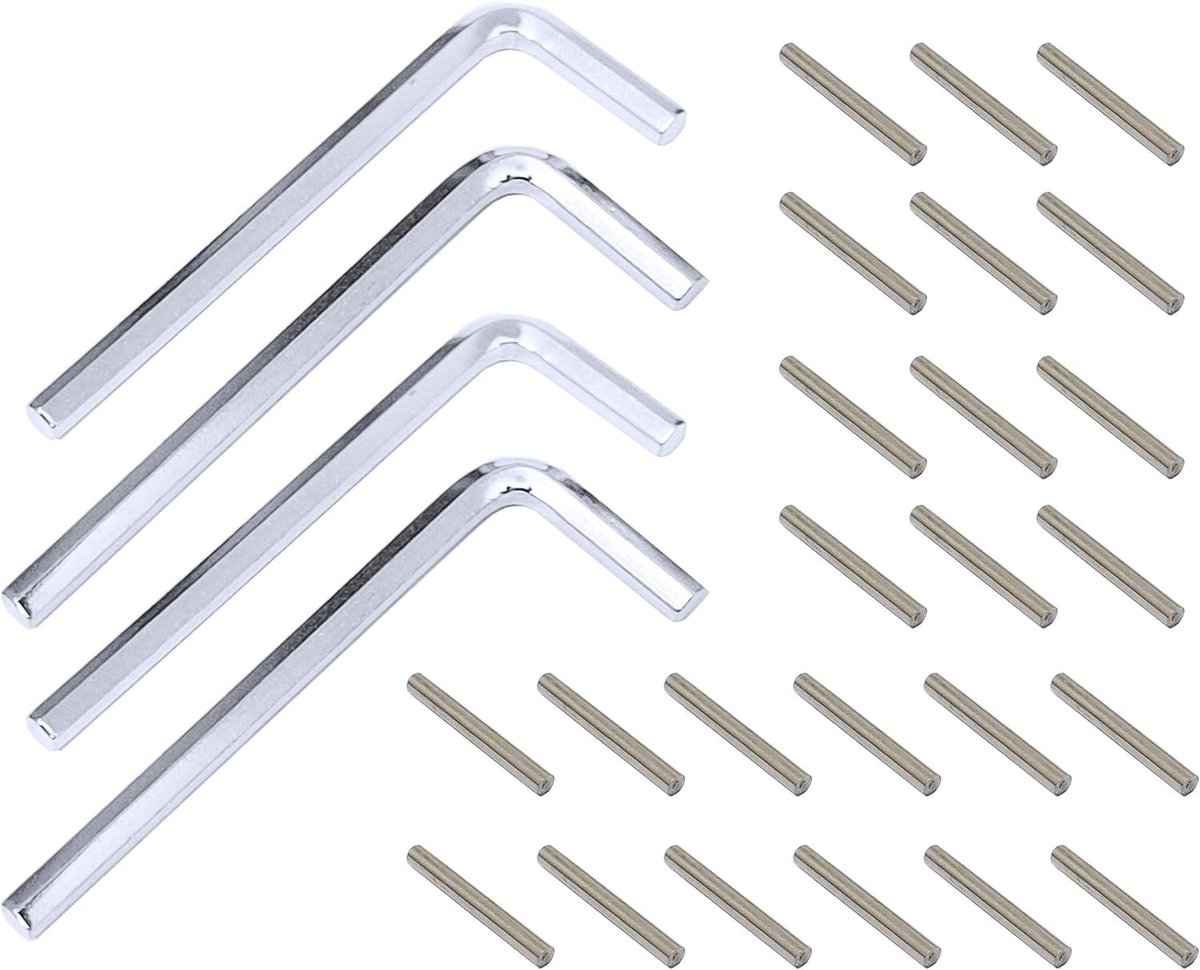 JHUBERS- Scharnierpen Hoogwaardige Staal - Vervangingsset - Steun voor Planken - Inclusief 24 Plankpennen - 4 Inbussleutels - Geschikt voor 3.5"/4"/4.5" Scharnieren - Deurpin