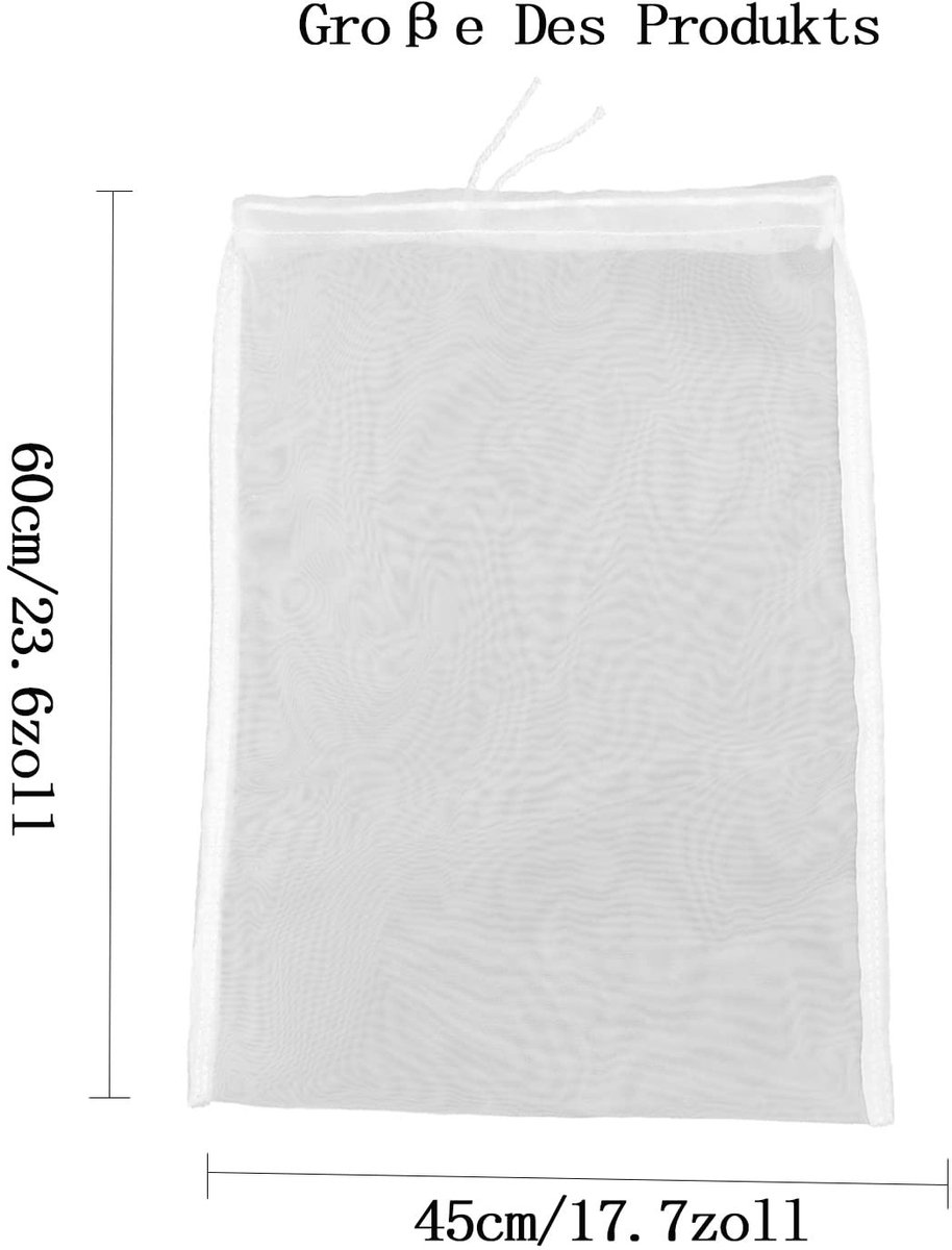 JHUBERS- Filterzak 100 micron - Herbruikbaar - Nylon - 45 x 60 cm - Voor thuisbrouwen - Versterkte naden - Goede zeefwerking - Zeefzak