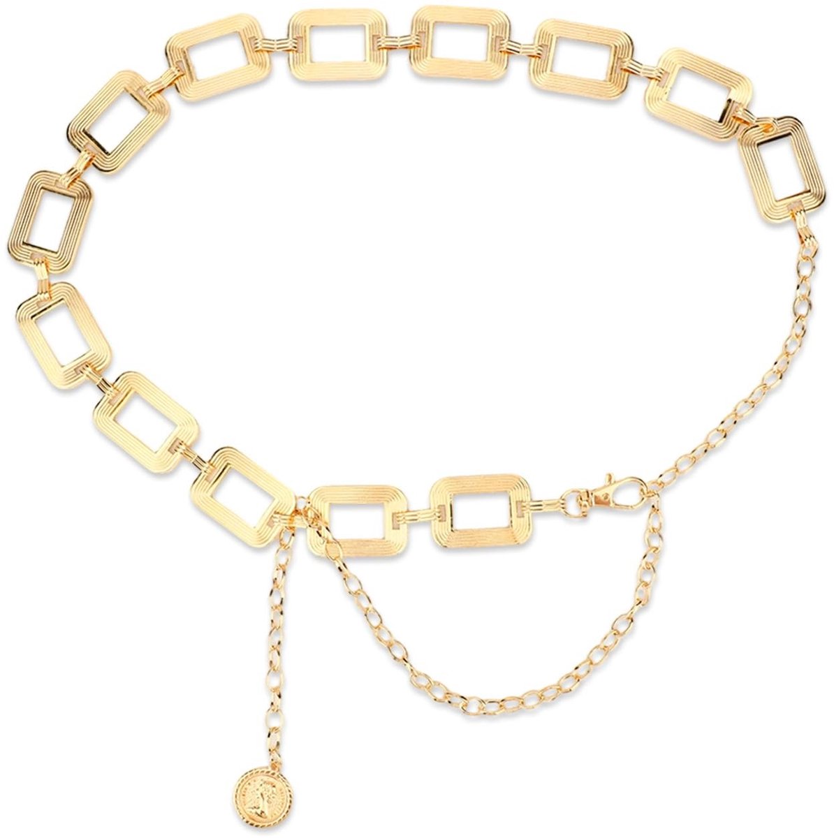Dailygoods- Buikbandriem Goud - Verstelbare Dikke Riem - Metalen Tailleketting - Geschikt voor Jurken/Jeans - Zinklegering - Glanzend Oppervlak