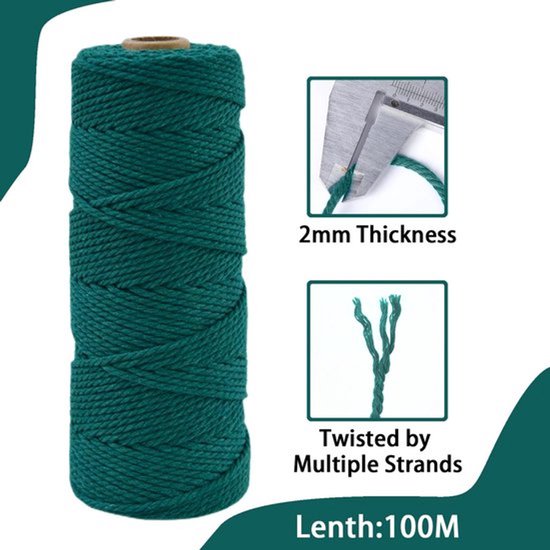 Macramé garen - 100m Natuurlijk katoen - Duurzaam en Sterk - Donkergroen - Creatieve knutselprojecten - Geschikt voor DIY Decoratie — afbeelding 2
