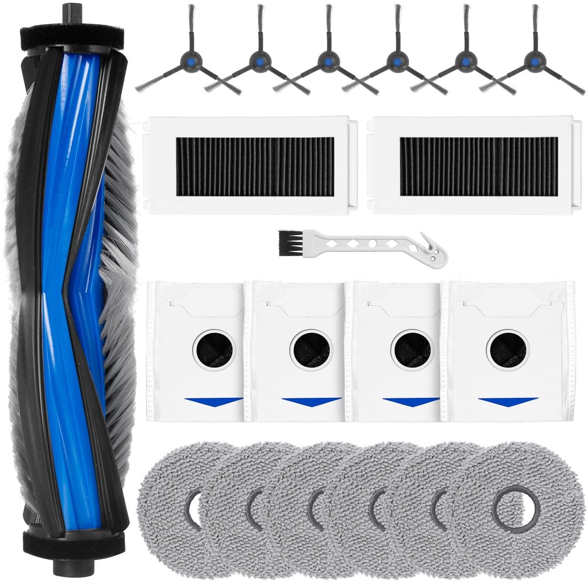 Dailygoods- Accessoireset voor Ecovacs Deebot N30 PRO - 1 Rolborstel - 2 Filters - 6 Schoonmaakdoeken - 4 Stofzakken - 6 Zijborstels - Robotstofzuigeraccessoires