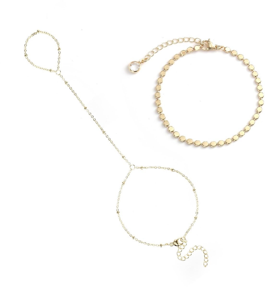 Dailygoods- Ringarmband Goud - Verstelbare Handketting - Sierlijke Vingerring - Armband Dames - Mode-Sieraden - Elegante Combinatie