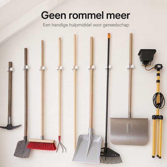 BOTC Bezemhouder - 4 stuks - Schroefboren - RVS - Tuingereedschap Ophangsysteem - Wit van BOTC — afbeelding 3
