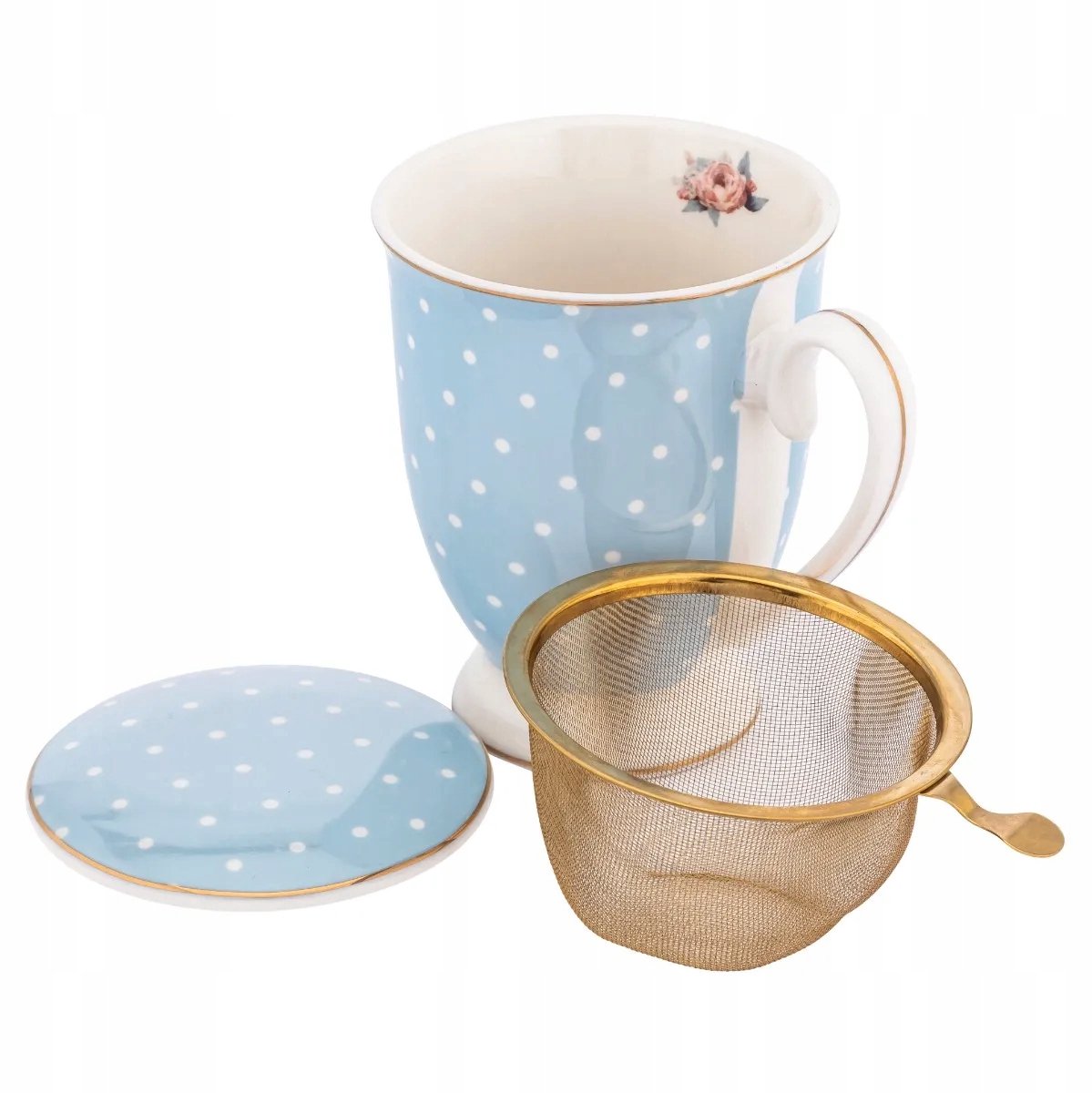 Porseleinen Mok Natalie Blue met Zeef en Deksel - 300 ml