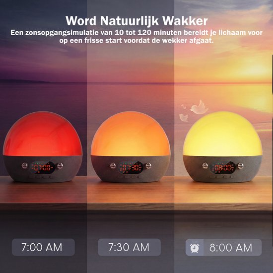 Inga Smart Wake up Light with Wifi App & Bluetooth-luidspreker - Lichtwekker - Zonsopgangwekker - Digitale wekker met 11 White Noise Sound Machine voor kinderen en volwassenen van Inga — afbeelding 4